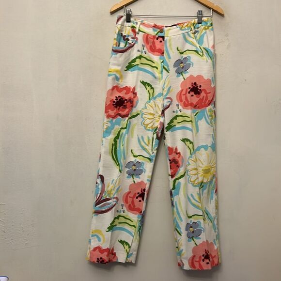 Silk Club Collection Floral Cotton Pants Size 8 EUC - Picture 4 of 8